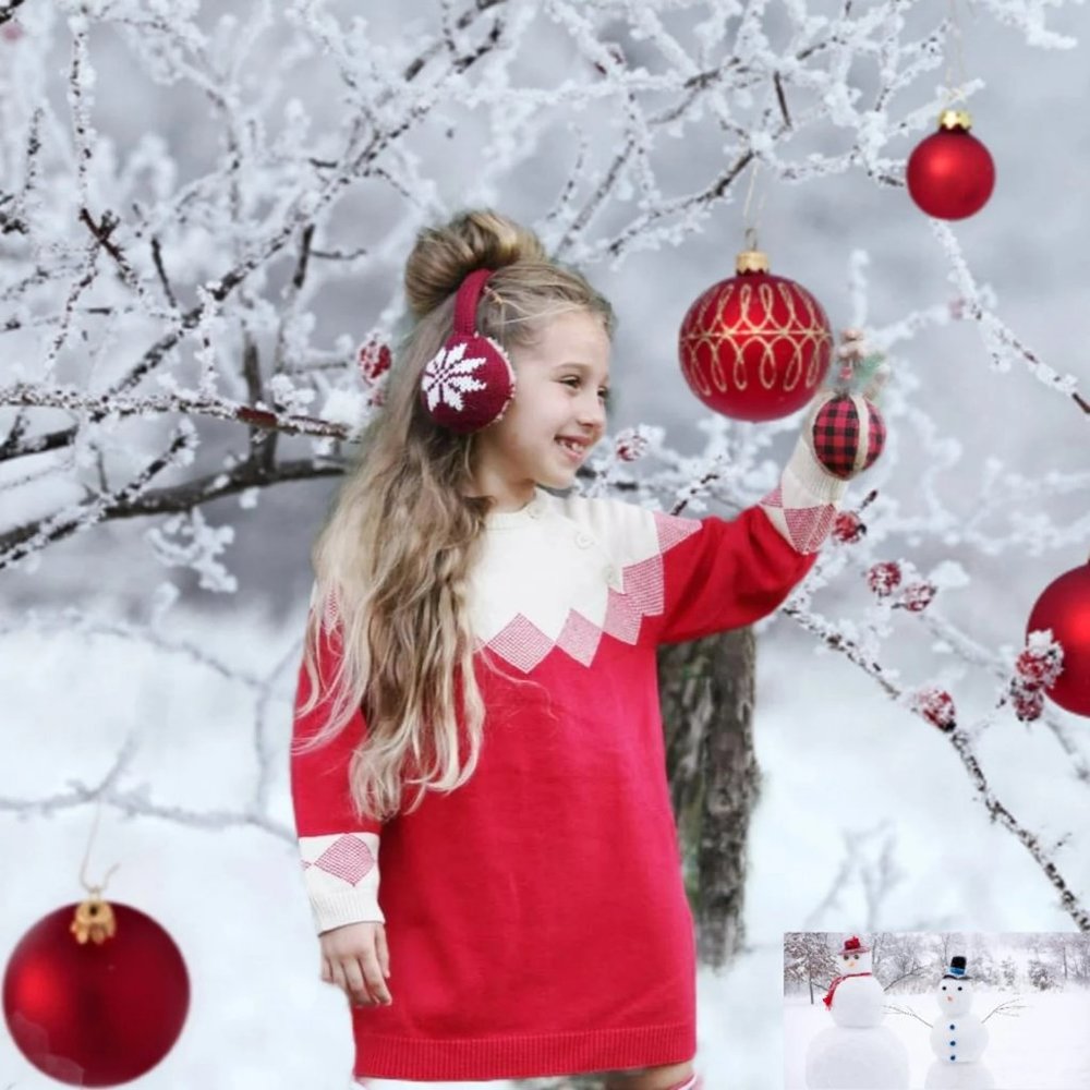 Girls Winter Holidays Sweater Dress. Knitted Red Ivory Christmas Sweater.